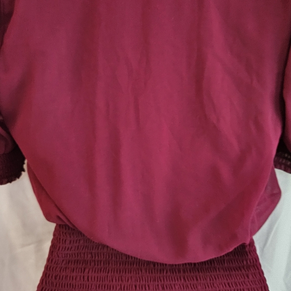 Lily White Burgundy Blouse with Smocked Waist - Picture 2 of 2